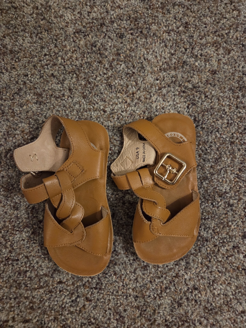 Children's Tan Leather Buckle Sandals